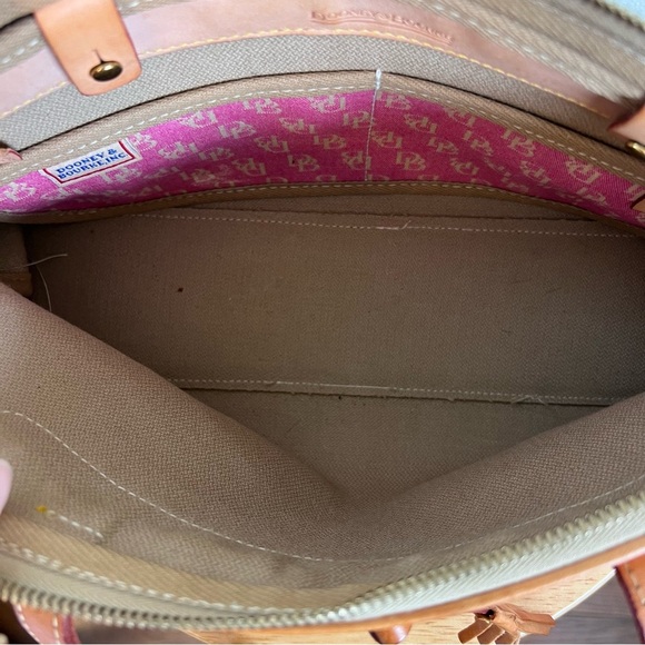 Vintage Dooney & Bourke Pink Monogram Satchel Canvas Tassel Handbag - Picture 10 of 15
